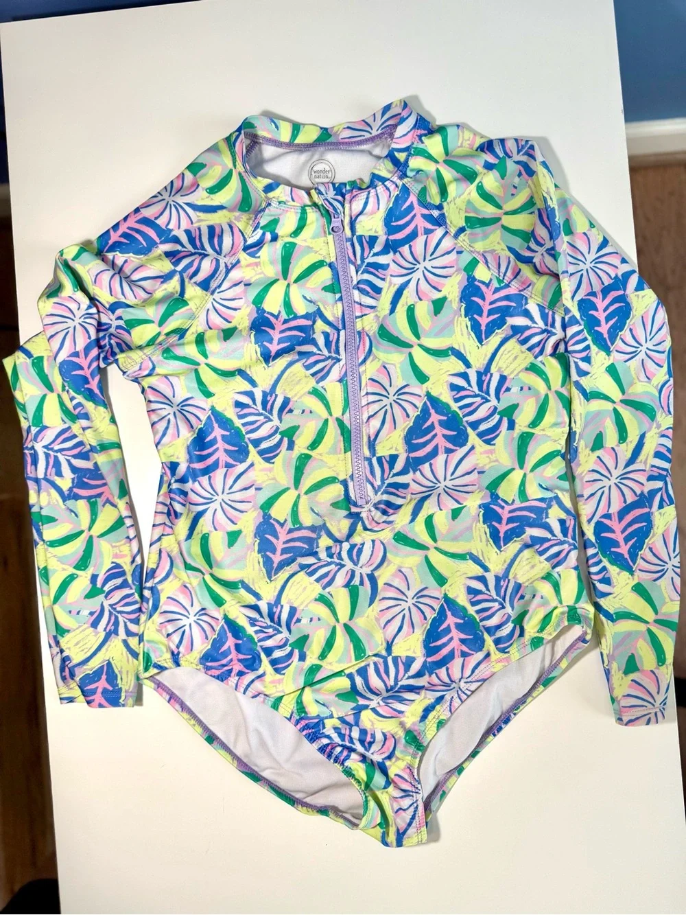 Girls XXL Tropical One Piece Rash Guard Swimsuit Bright Lilly Style Print